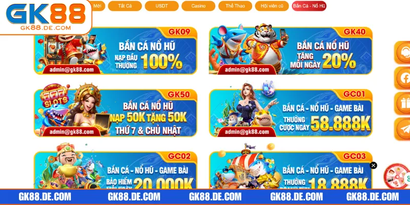 Nhà cái luôn mang nhiều ưu đãi đặc biệt cho sảnh nổ hũ GK88